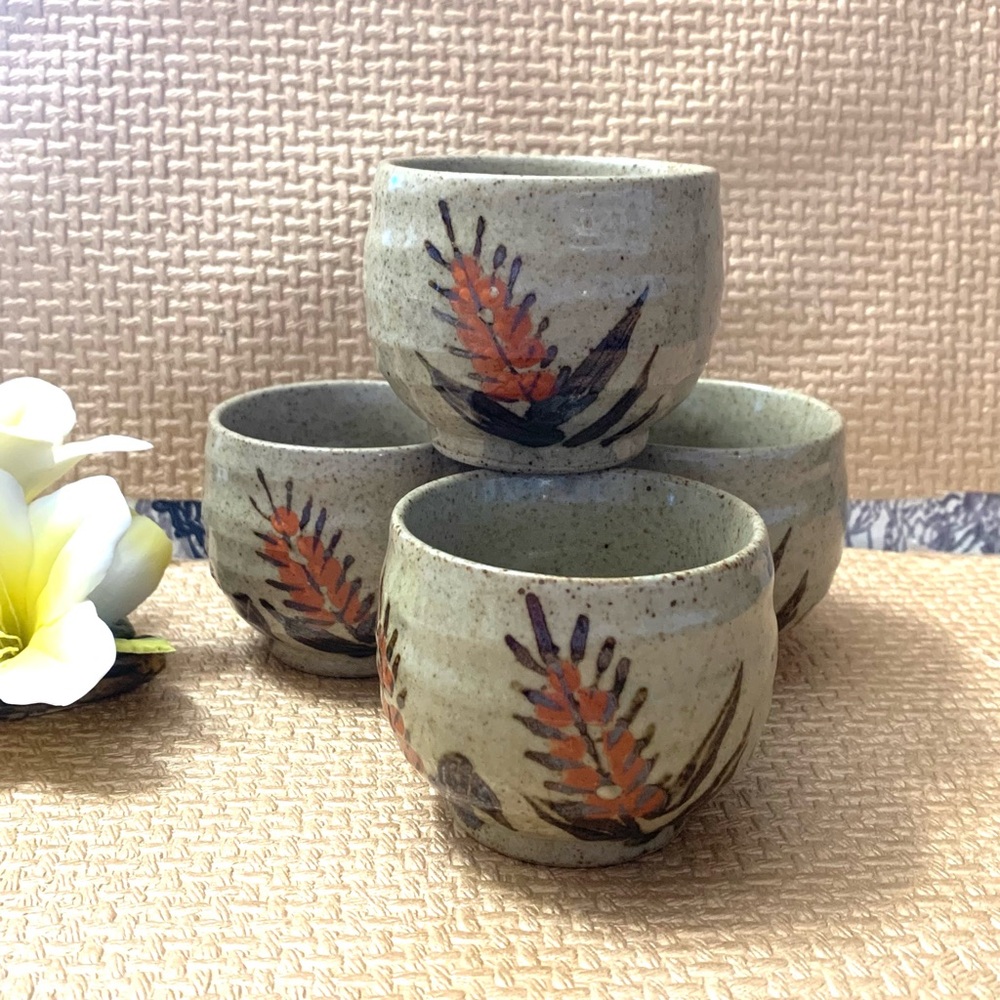 Vintage Japanese Stoneware Tea Or Sake Cups Set Of 4